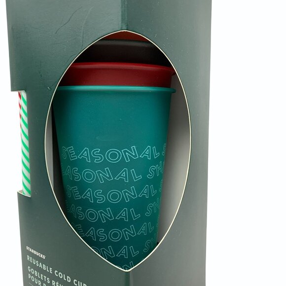 Starbucks Reusable 24 oz Cold Cups w/ Lids & Straws Holiday 2019 Set Of 5 New - Picture 2 of 6